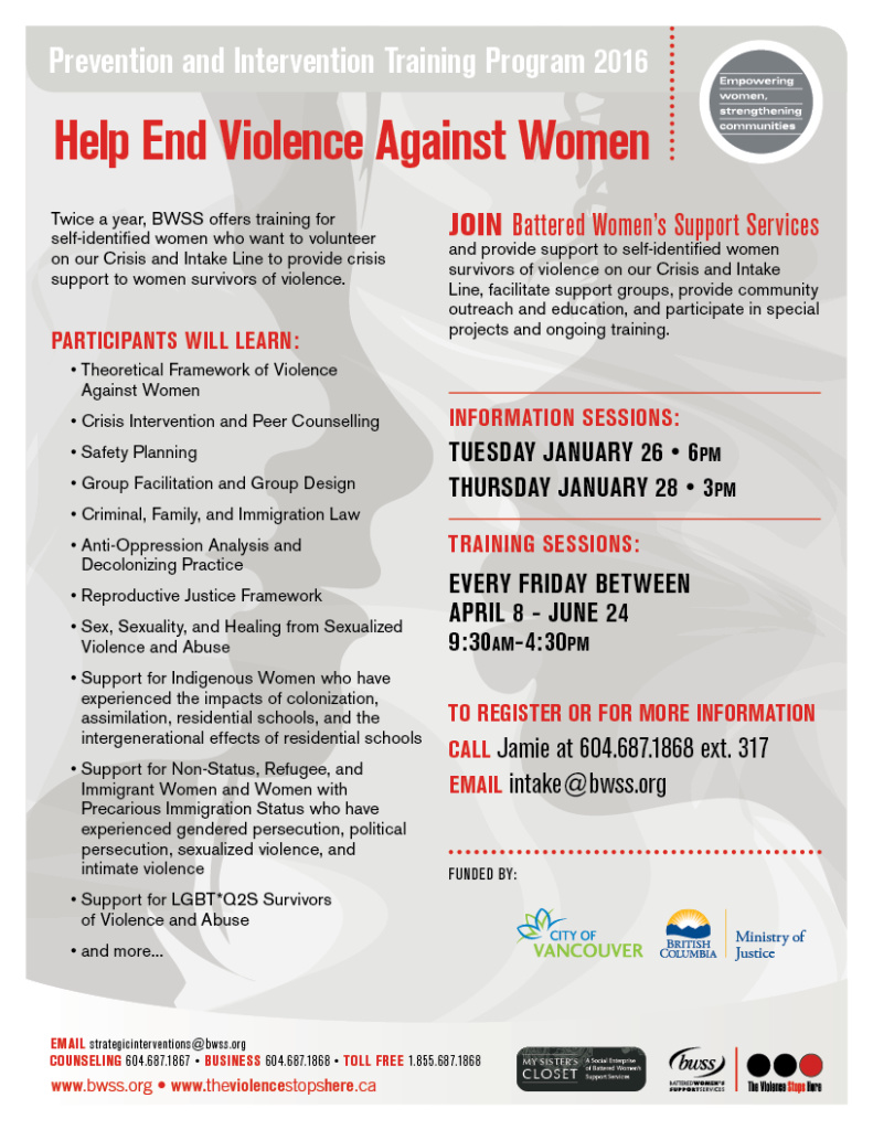 Violence Prevention & Intervention Volunteer Training April 2016 - BWSS